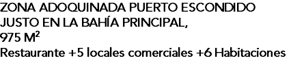 ZONA ADOQUINADA PUERTO ESCONDIDO JUSTO EN LA BAHÍA PRINCIPAL, 975 M2 Restaurante +5 locales comerciales +6 Habitaciones 